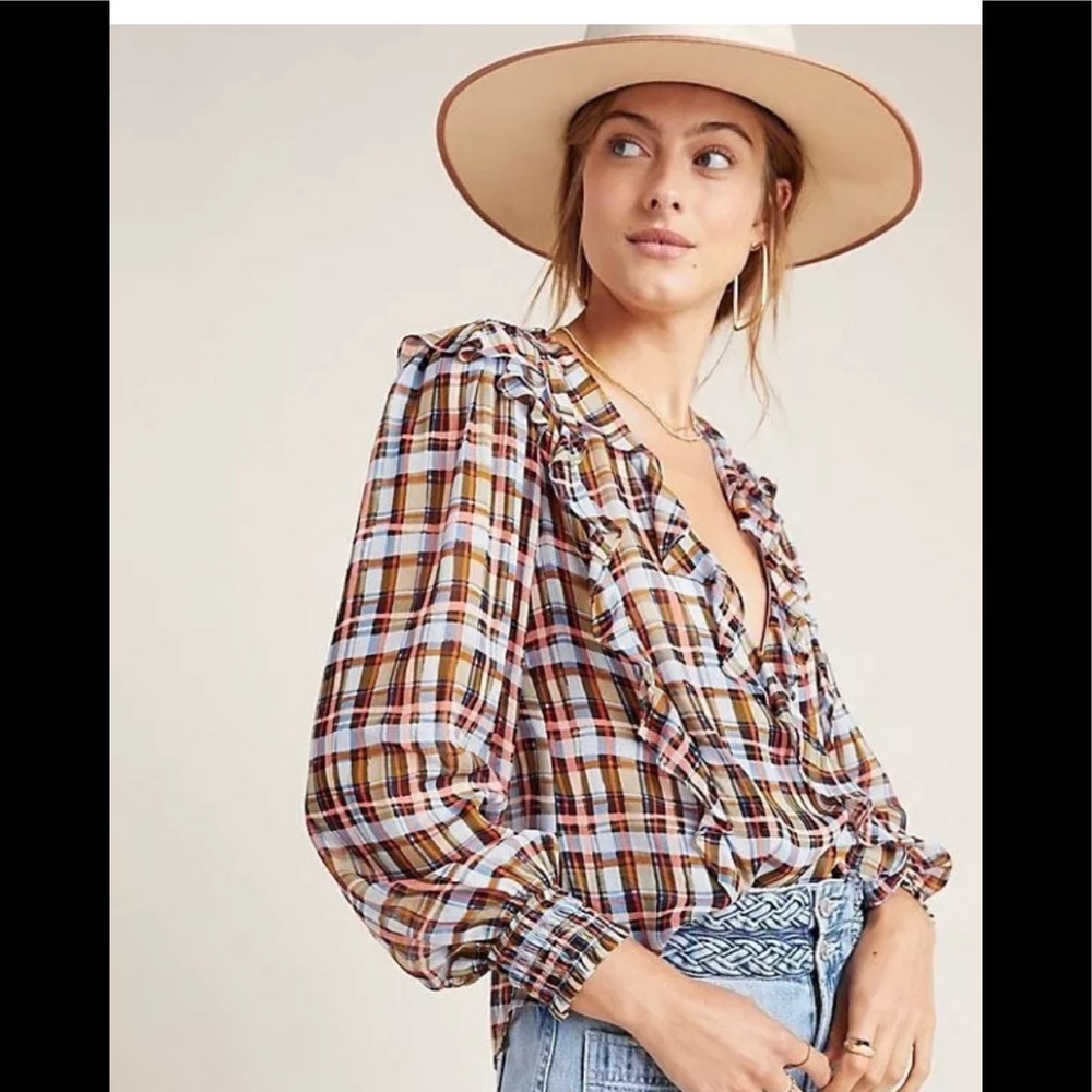 NWT Anthropologie Maeve Ruffle Wrap Laila Blouse